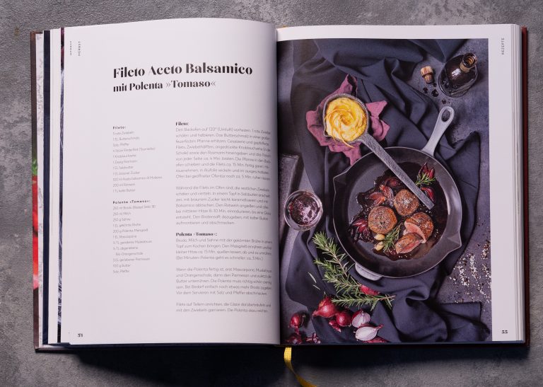 Kochbuch, aufgeblättert Fileto Aceto Balsamico - Mein Tischzauber, Thomas Rath - Gun Sylvia Hartmann - Food Stylistin - Food Styling - Foodstyling - Düsseldorf